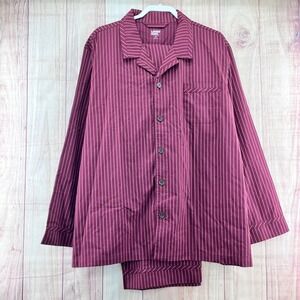 Lands End Mens Pajama Set Long Sleeve Button‎ Up Pants Plaid Burgundy XXLarge